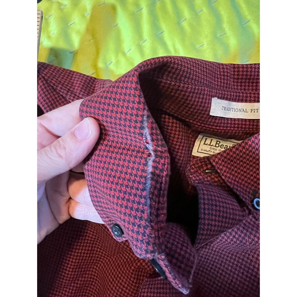 L.L. Bean Mens L traditional Fit Long Sleeve Button Down Shirt Red Black Gingham